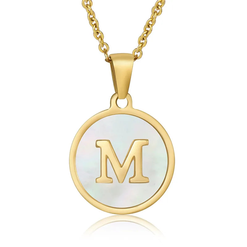 Initial Letter Necklaces Round Pendant Trending  Stainless Steel 18k Gold Chain Necklace Jewelry For Women