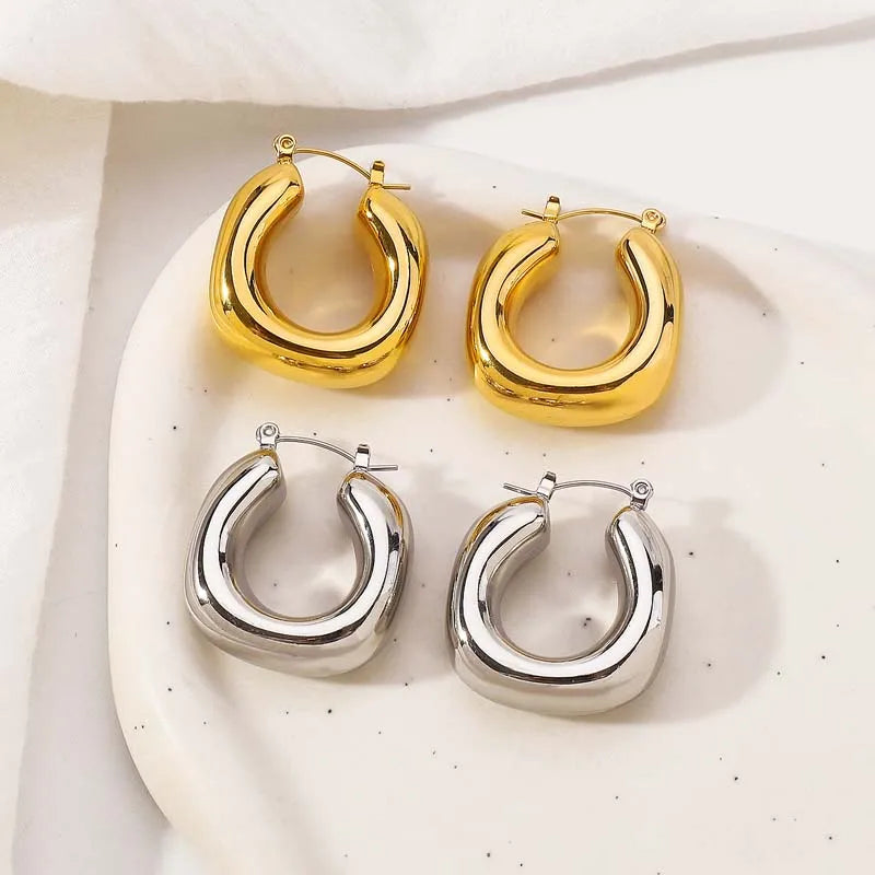 KESLEY Stainless Steel Gold Color Round Chunky Hoops Earrings for Women Luxury Medium Size Hoops