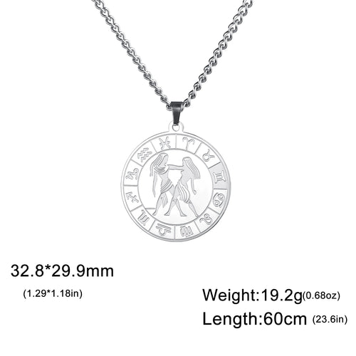 Zodiac Necklaces 12 Constellations Pendants Necklace For Women Men Stainless Steel Jewelry