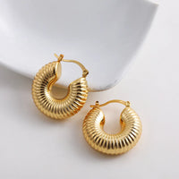 Fashion Glossy Stainless Steel Chunky Hoop Earrings for Women Gold KESLEY