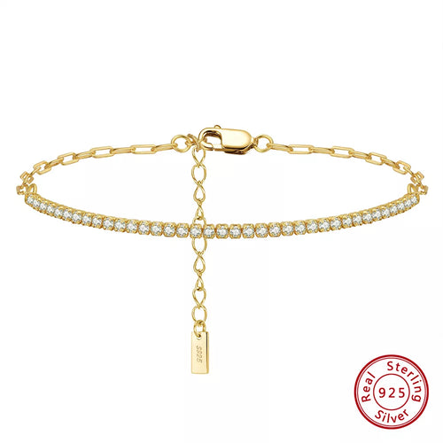 ORSA JEWELS 14K Gold Plated Paperclip Chains Tennis Bracelet For Women