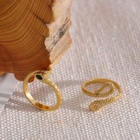 Yhpup Waterproof Stainless Steel Gold Color Charm Snake Ring Statement