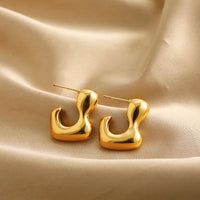 Smooth Gold Plated Irregular Chunky Hoop Earrings for Women C Shape Statement Earrings Hypoallergenic Waterproof KESLEY
