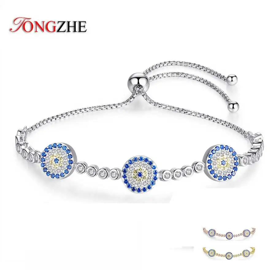 Tongzhe Lucky Evil Eye Tennis Bracelet 925 Sterling Silver Blue Stone