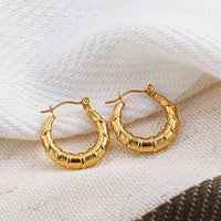 Fashion Glossy Stainless Steel Chunky Hoop Earrings for Women Gold KESLEY