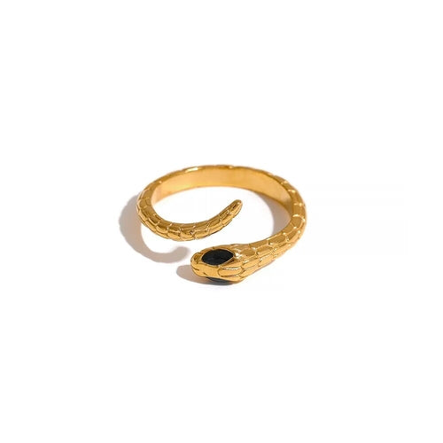 Yhpup Waterproof Stainless Steel Gold Color Charm Snake Ring Statement