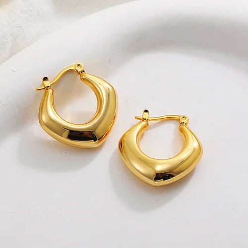 Fashion Glossy Stainless Steel Chunky Hoop Earrings for Women Gold KESLEY