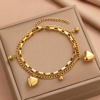 Stainless Steel Bracelets Vintage Elegant Heart Pendant Chain Fashion