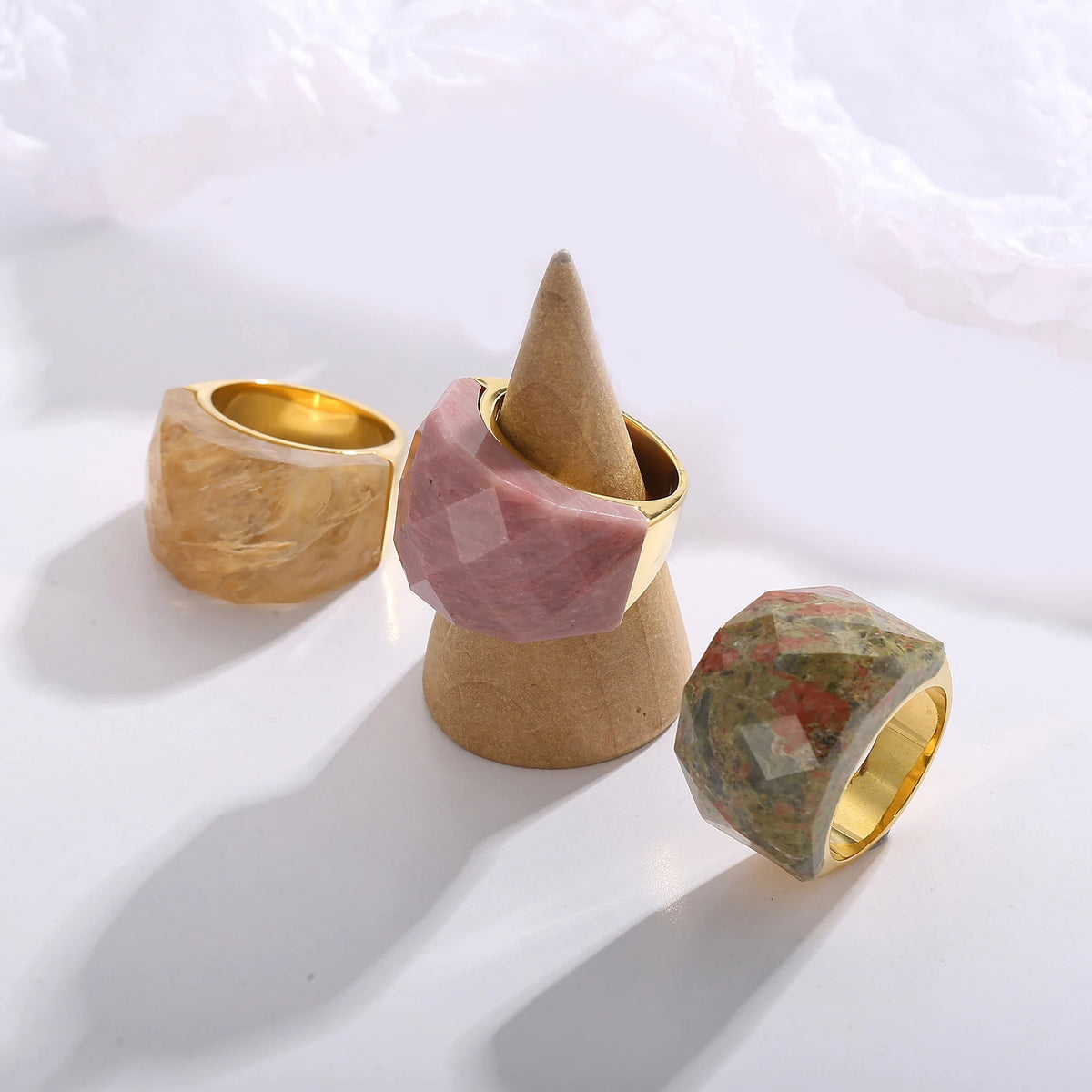 Bohemian Colorful Natural Stone Ring For Women Gold Silver Color