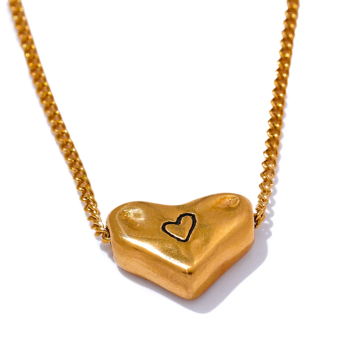 Yhpup Unique Chic Cast Heart Love Pendant Necklace 18K Gold PVD Plated