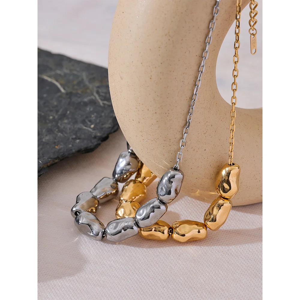 KESLEY Waterproof Stainless Steel Statement Necklace Bracelet Set Gold Hypoallergenic Tarnish Free Fashion
