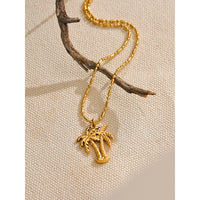 Yhpup Summer Coconut Tree Necklace Pendant 18K Gold Color PVD Plated