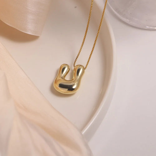 Name Bubble Letter Initial Necklaces Luxury Waterproof Gold Plated Balloon 26 Letter Jewelry Unisex KESLEY