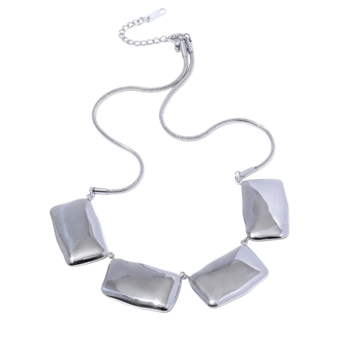 Yhpup Statement Stainless Steel Chain Square Pendant Collar Necklace