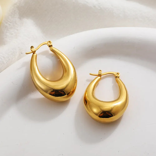 Fashion Glossy Stainless Steel Chunky Hoop Earrings for Women Gold KESLEY