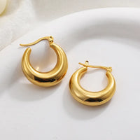 Fashion Glossy Stainless Steel Chunky Hoop Earrings for Women Gold KESLEY