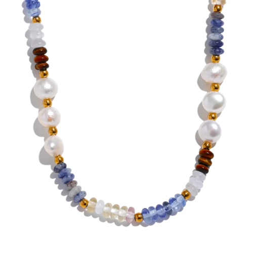 Yhpup Natural Stone Freshwater Pearl Lapis Lazuli Beads Chain Handmade