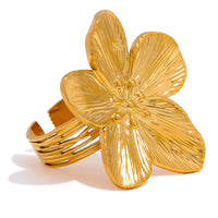 Yhpup Waterproof 18K Gold Color Stainless Steel Flower Big Open Ring