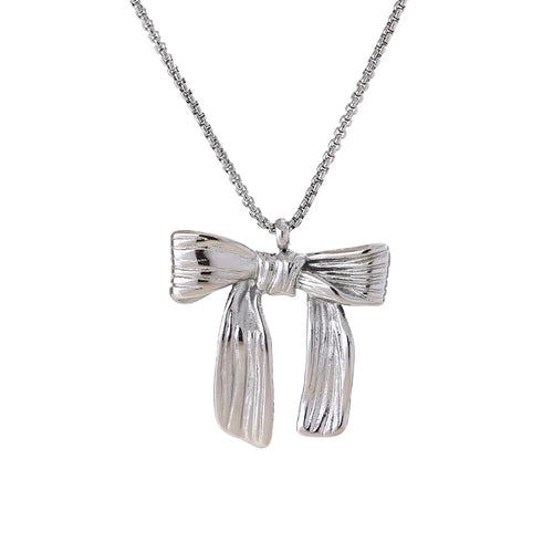 KESLEY 2024 Fashion Stainless Steel Bow Knot Pendant Necklace Stylish