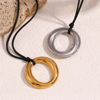 KESLEY O-shaped Circular Pendant with Black Rope necklace 18K Gold