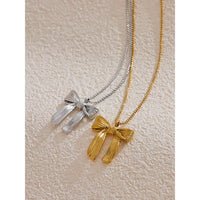 KESLEY 2024 Fashion Stainless Steel Bow Knot Pendant Necklace Stylish