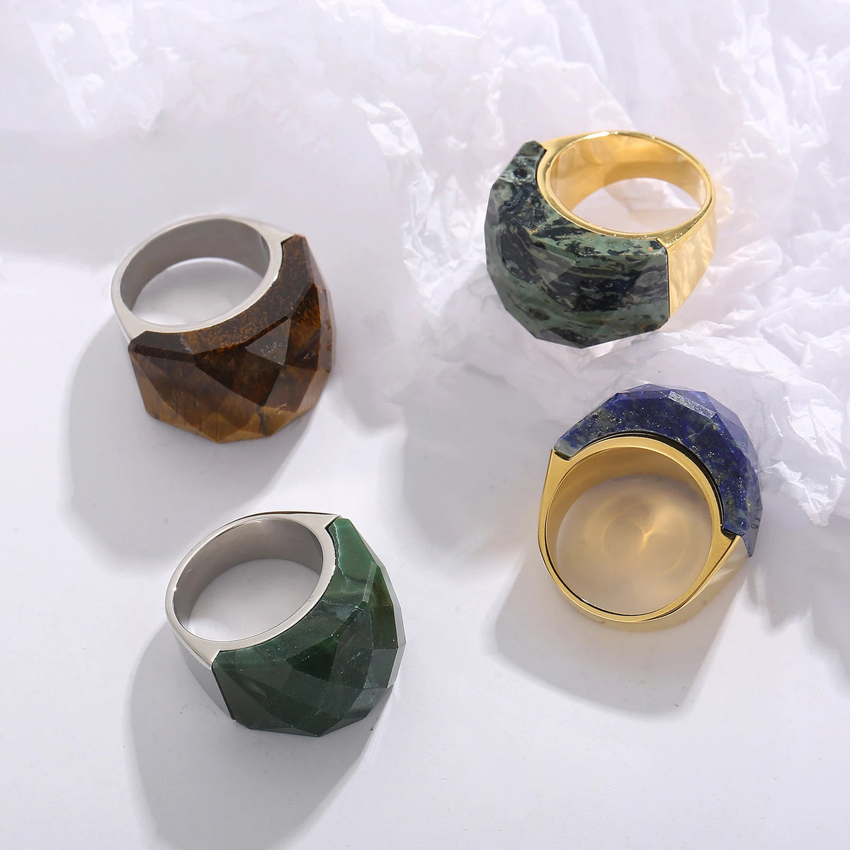 Bohemian Colorful Natural Stone Ring For Women Gold Silver Color