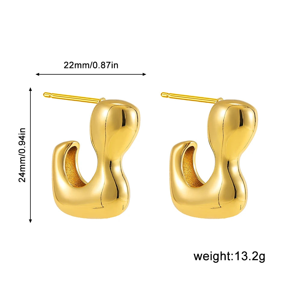 Smooth Gold Plated Irregular Chunky Hoop Earrings for Women C Shape Statement Earrings Hypoallergenic Waterproof KESLEY