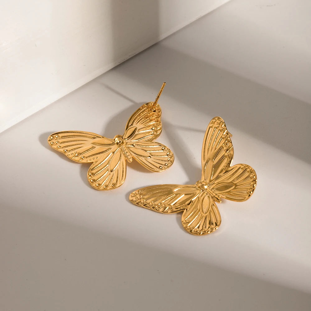 Butterfly Stud Earrings KESLEY 18K Gold Color Stainless Steel Butterfly  Earrings Waterproof Jewelry