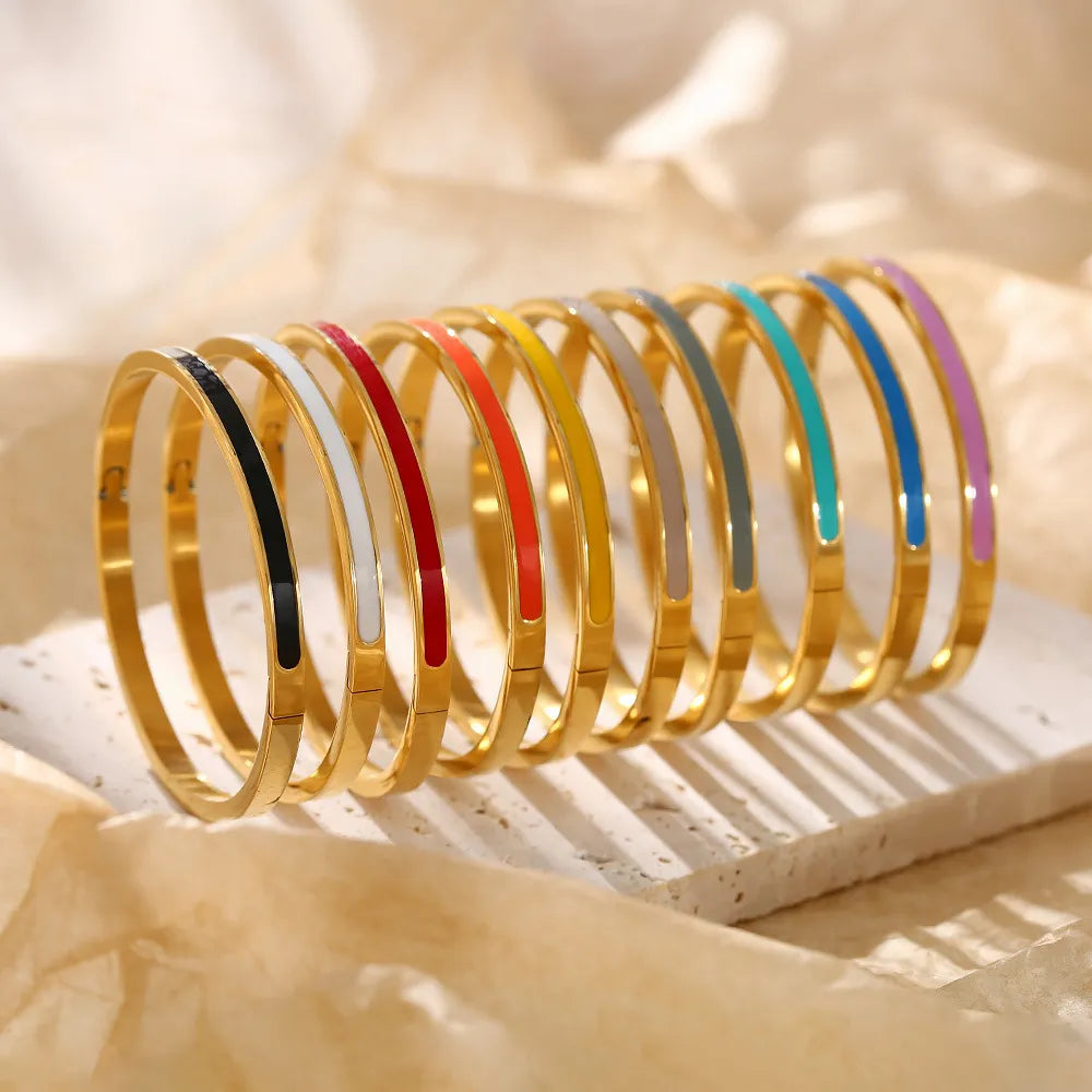 KESLEY Bangle Bracelets Enamel Colorful Luxury  Waterproof Hypoallergenic Hard Bracelets Luxury