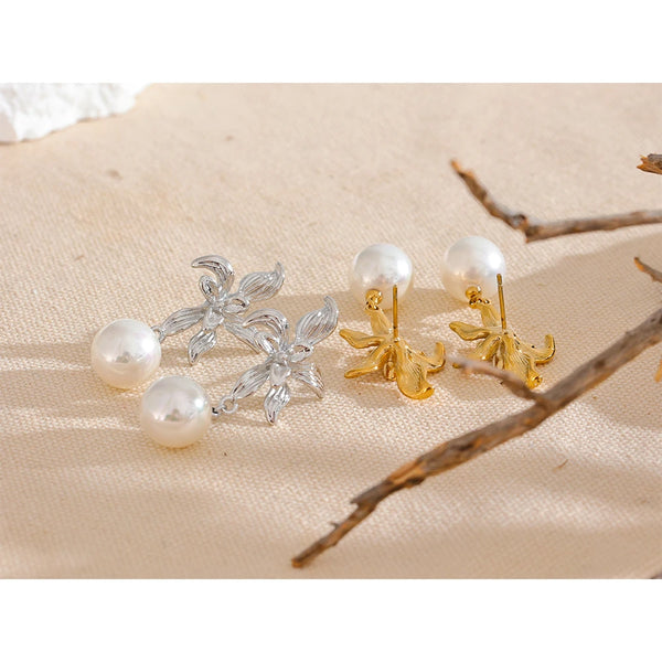 Yhpup Waterproof Flower Imitation Pearls Drop Earrings for Women New