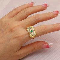 Vintage 18K Gold Color Stainless Steel Ring for Woman Man Zirconia