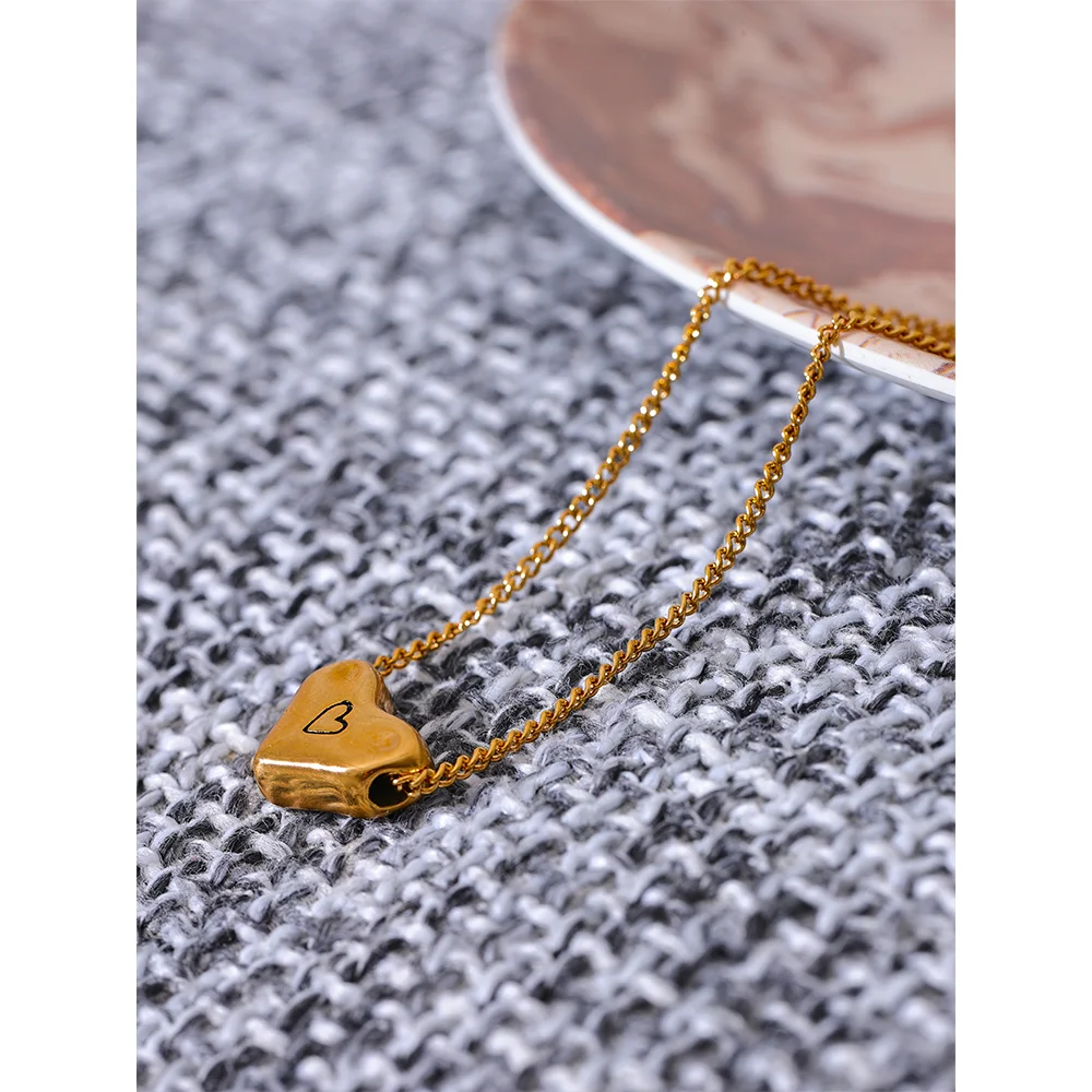 Yhpup Unique Chic Cast Heart Love Pendant Necklace 18K Gold PVD Plated