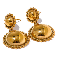 Dandle Ball Earrings 18K Gold Played Waterproof KESLEY Fashion Stainless Steel Metal Half Round Ball Drop Earrings