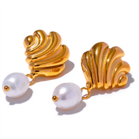 Yhpup Trendy Stainless Steel Geometric Natural Pearl Dangle Earrings