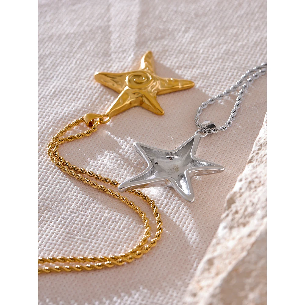 Starfish Pendant Necklace Rust Proof Statement 18K Gold Plated Waterproof Jewelry - KESLEY