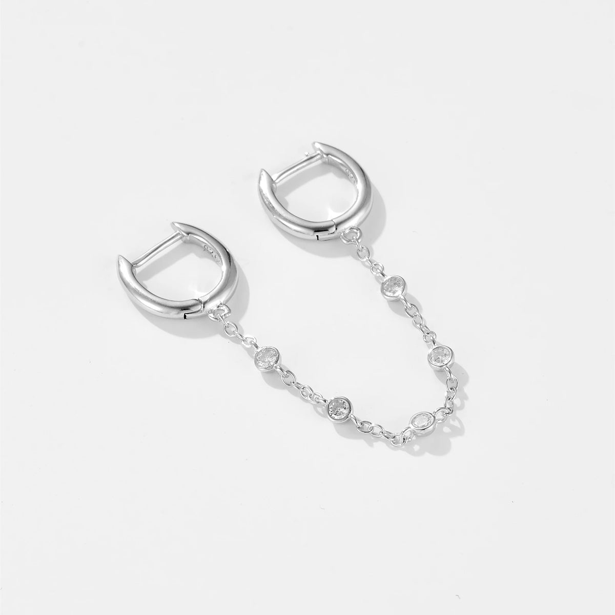 ANDYWEN 925 Sterling Silver Solid Safe Chain Double Huggies Crystal CZ