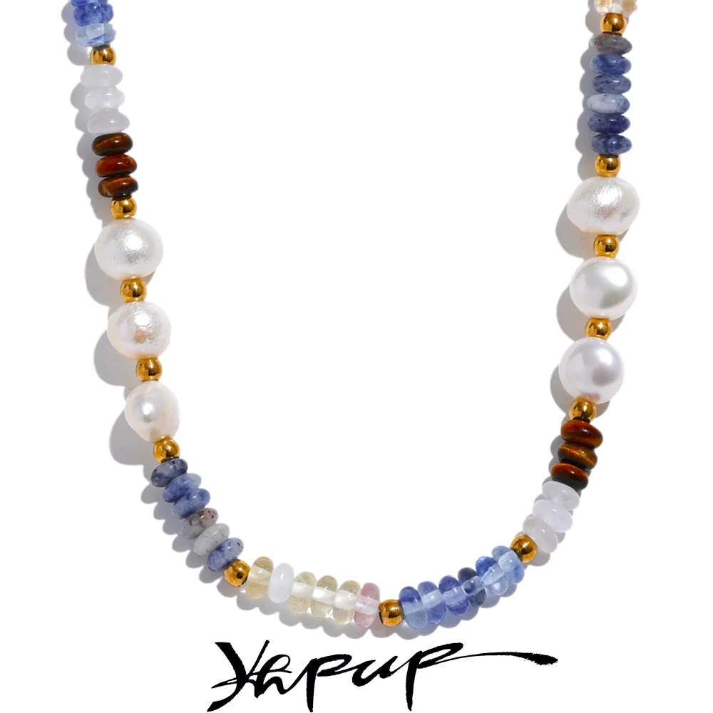 Yhpup Natural Stone Freshwater Pearl Lapis Lazuli Beads Chain Handmade