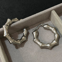 Bamboo Hoop Earrings Chunky Stainless Steel Bamboo Hoop Earrings for Women Gold Waterproof Luxury Hypoallergenic