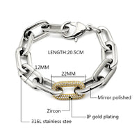 Stainless Steel Link Chain Bracelets for Women Men Crystal Link