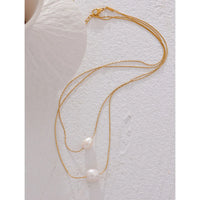 Yhpup Natural Freshwater Pearls Chain Double Layer Overlay Necklace