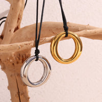 KESLEY O-shaped Circular Pendant with Black Rope necklace 18K Gold