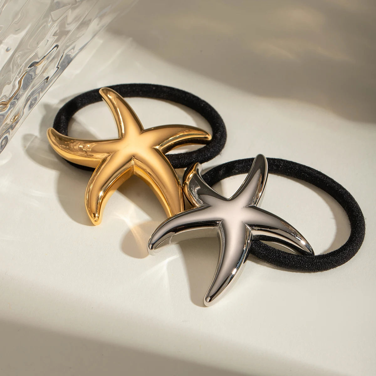 Hair Tie Jewelry KESLEY Starfish Hair Band Waterproof Stainless Steel 18K Gold Plated Glossy Slim Pentagram Hair Ring Hair