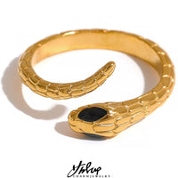 Yhpup Waterproof Stainless Steel Gold Color Charm Snake Ring Statement