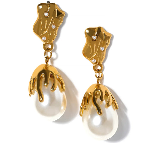 Yhpup Exquisite Imitation Pearls Geometric Stainless Steel Gold Color