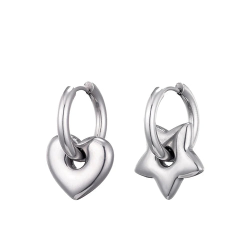 Star Charm Hoop Earrings Waterproof Chunky Classic Stainless Steel Heart Hoop Earrings KESLEY