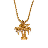 Yhpup Summer Coconut Tree Necklace Pendant 18K Gold Color PVD Plated