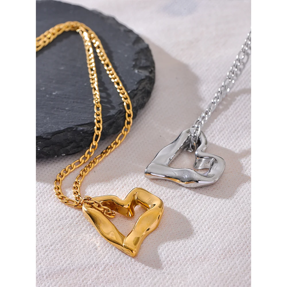 Yhpup 2024 Minimalist Heart Love Hollow Necklace Pendant 18K Plated