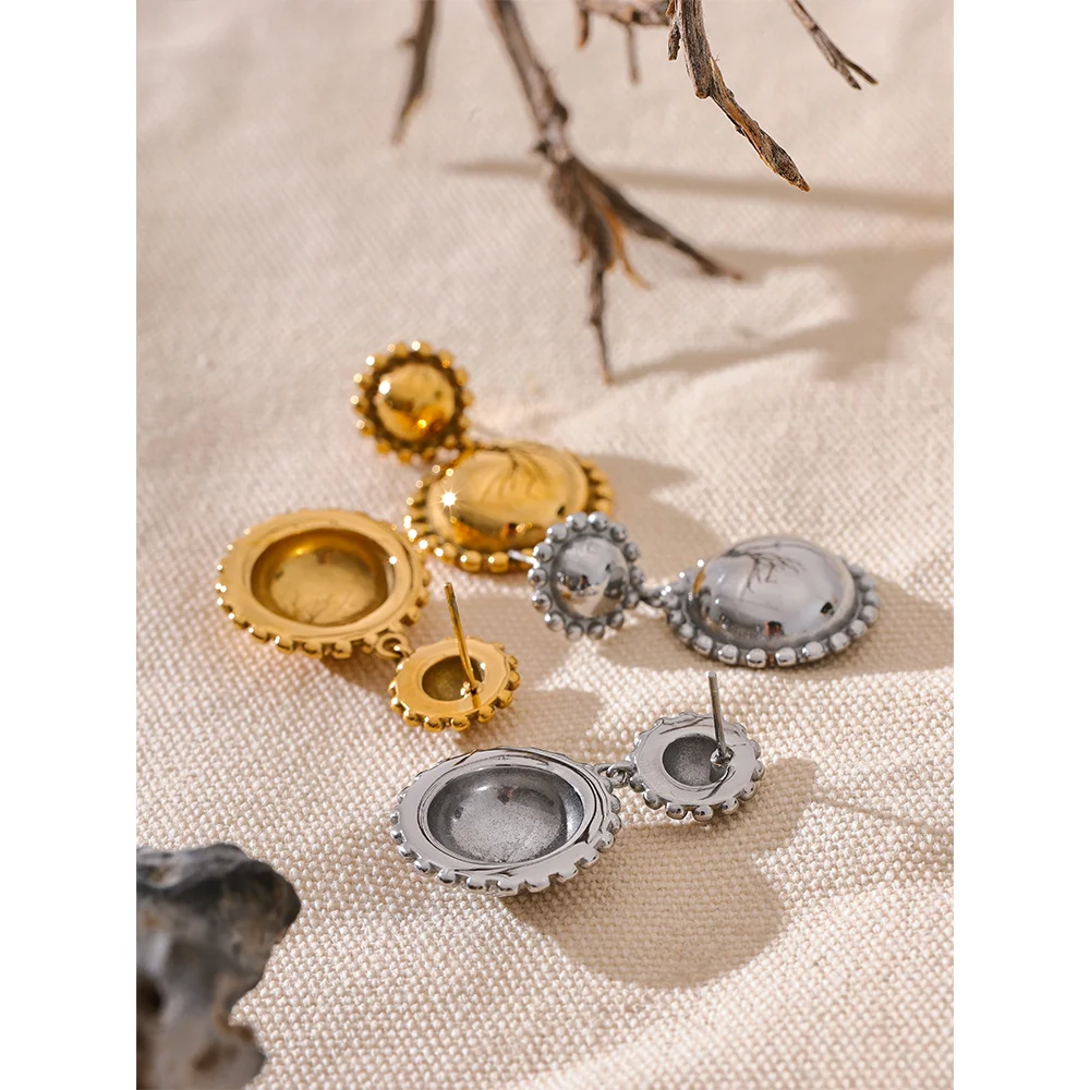 Dandle Ball Earrings 18K Gold Played Waterproof KESLEY Fashion Stainless Steel Metal Half Round Ball Drop Earrings