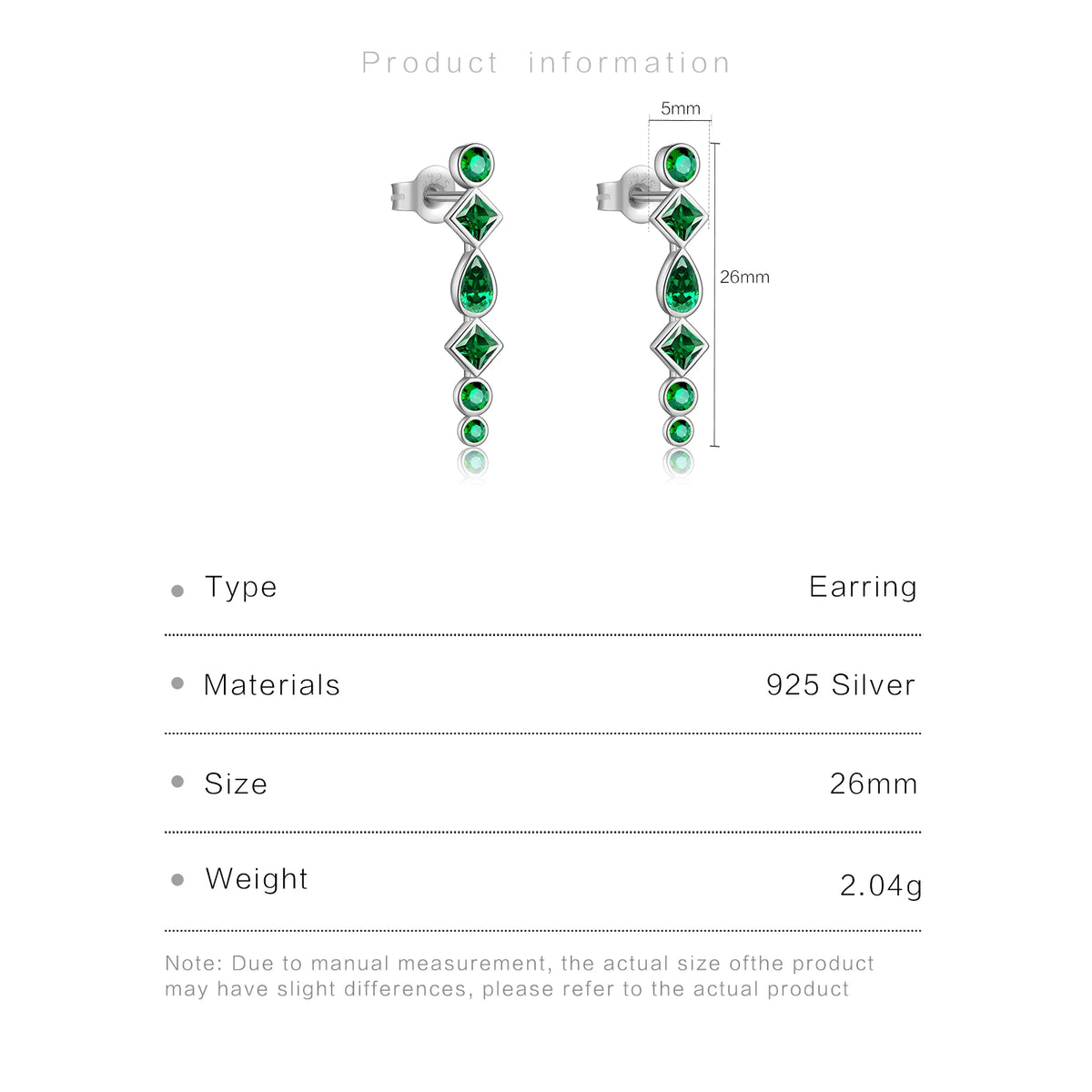 KESLEY Women 925 Sterling Silver Green Zircon CZ Long Piercing Stud Luxury Dangle Earrings