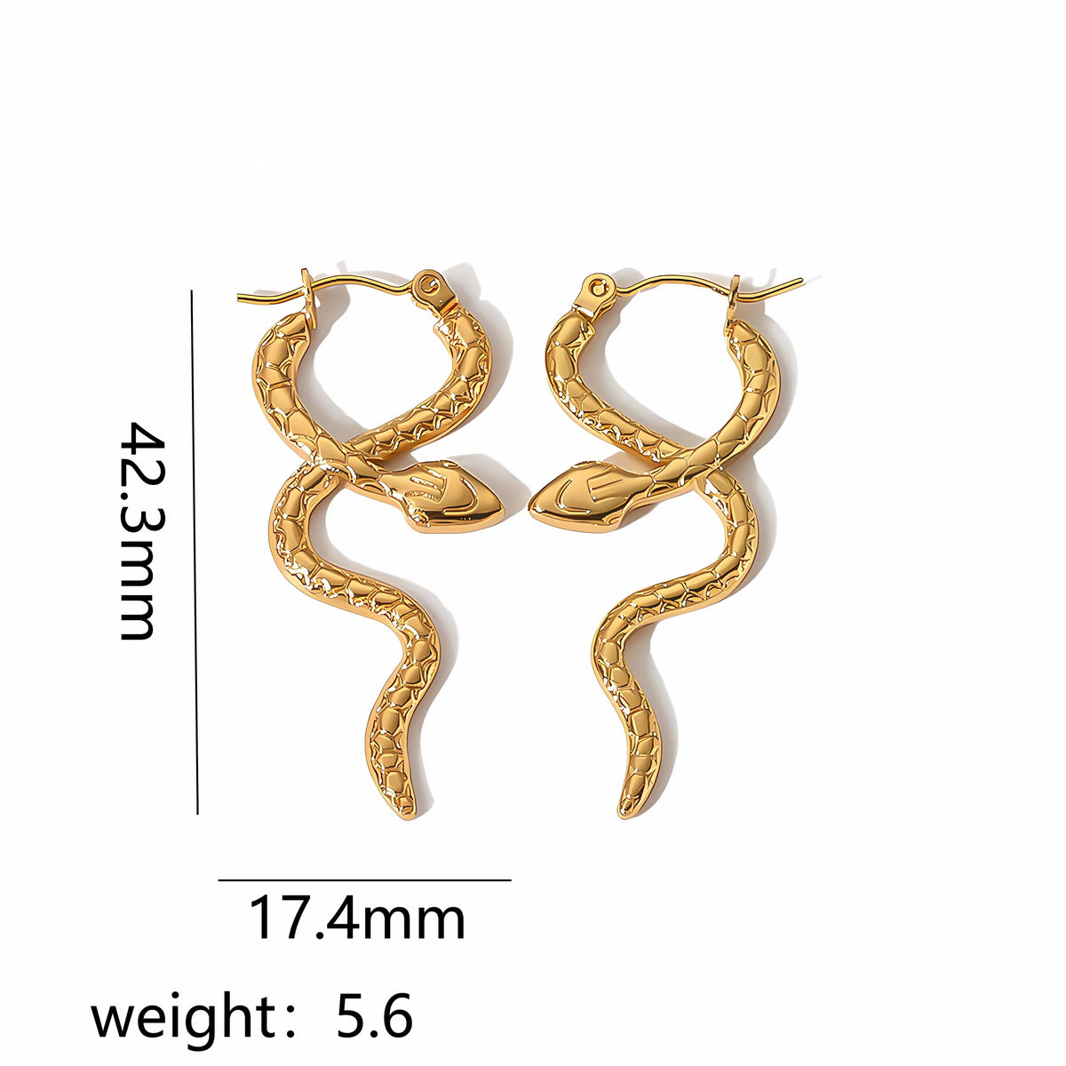 Snake Hoop Earrings 18K Gold plated stainless steel  Snake Hoops Waterproof Jewelry